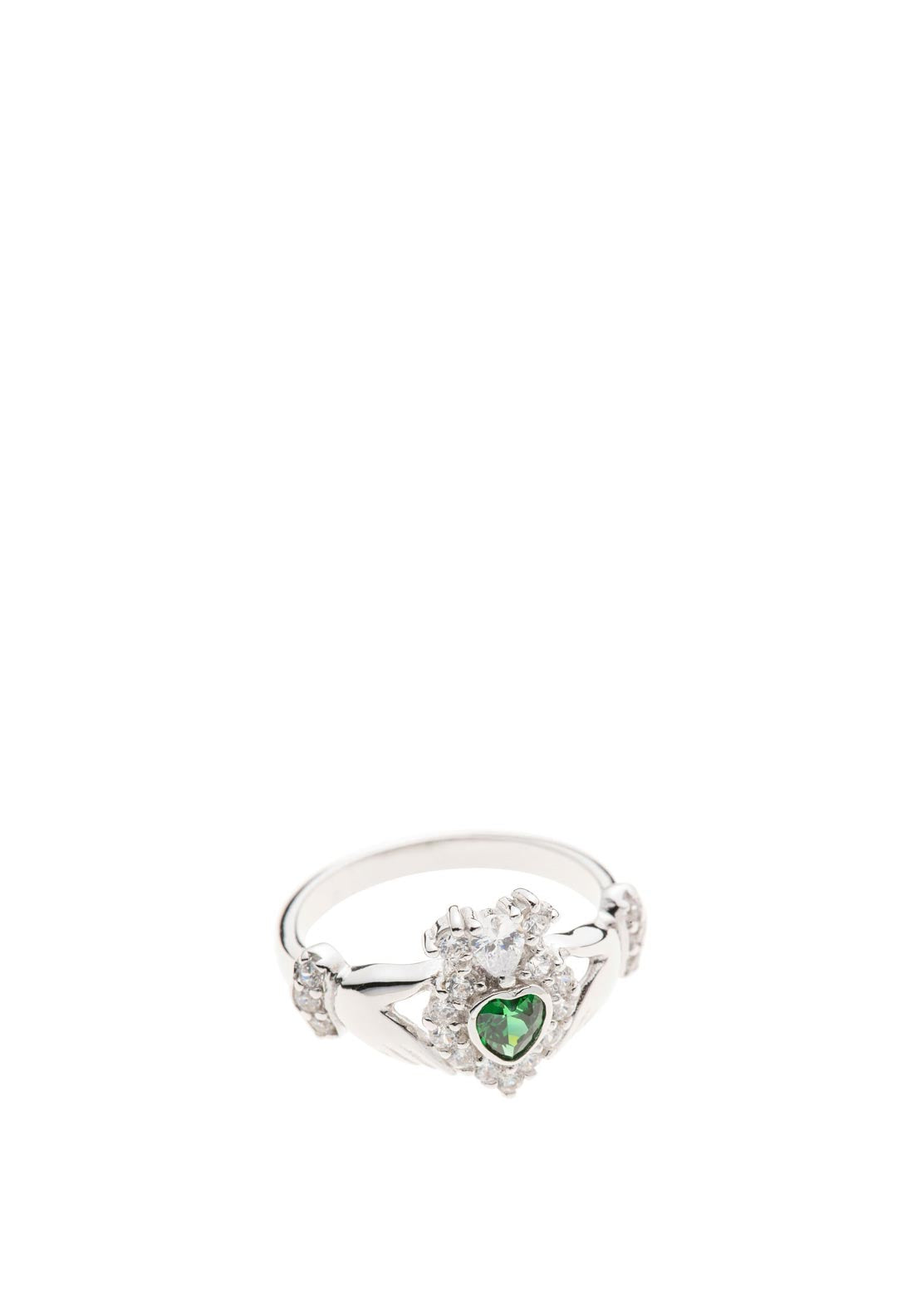 Green Crystal Sparkle Claddagh Silver Ring 9