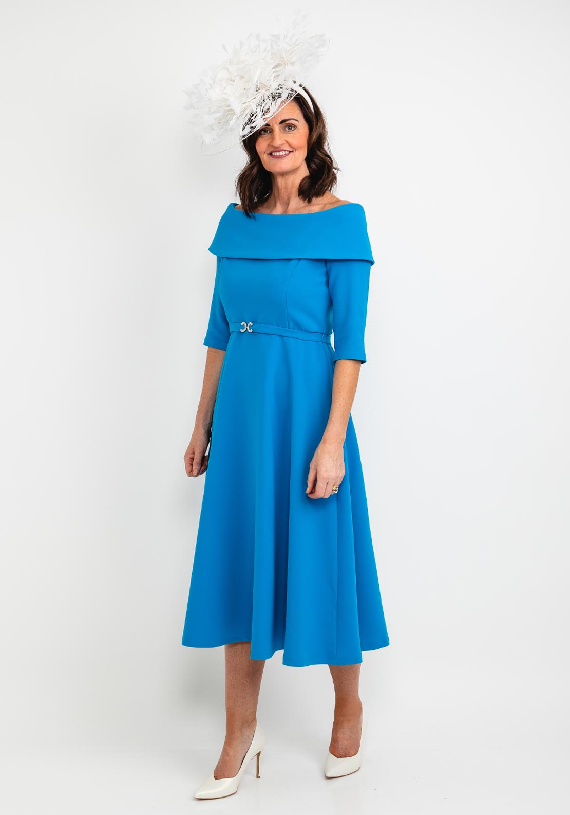 Claudia C Lambrusco Boat Neck Dress, Blue - McElhinneys
