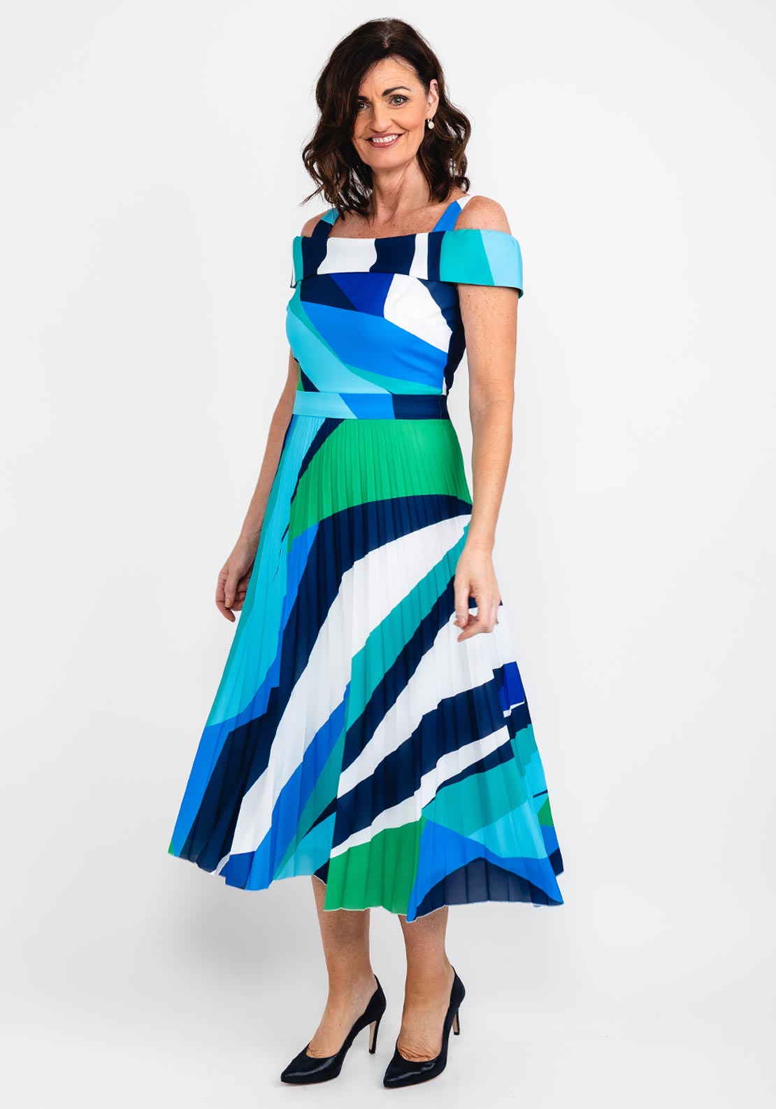 Coco Doll Coreg Pleated Print Maxi Dress, Green Multi McElhinneys