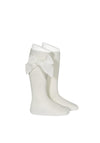 Condor Knee Socks with Velvet Bow, Cream