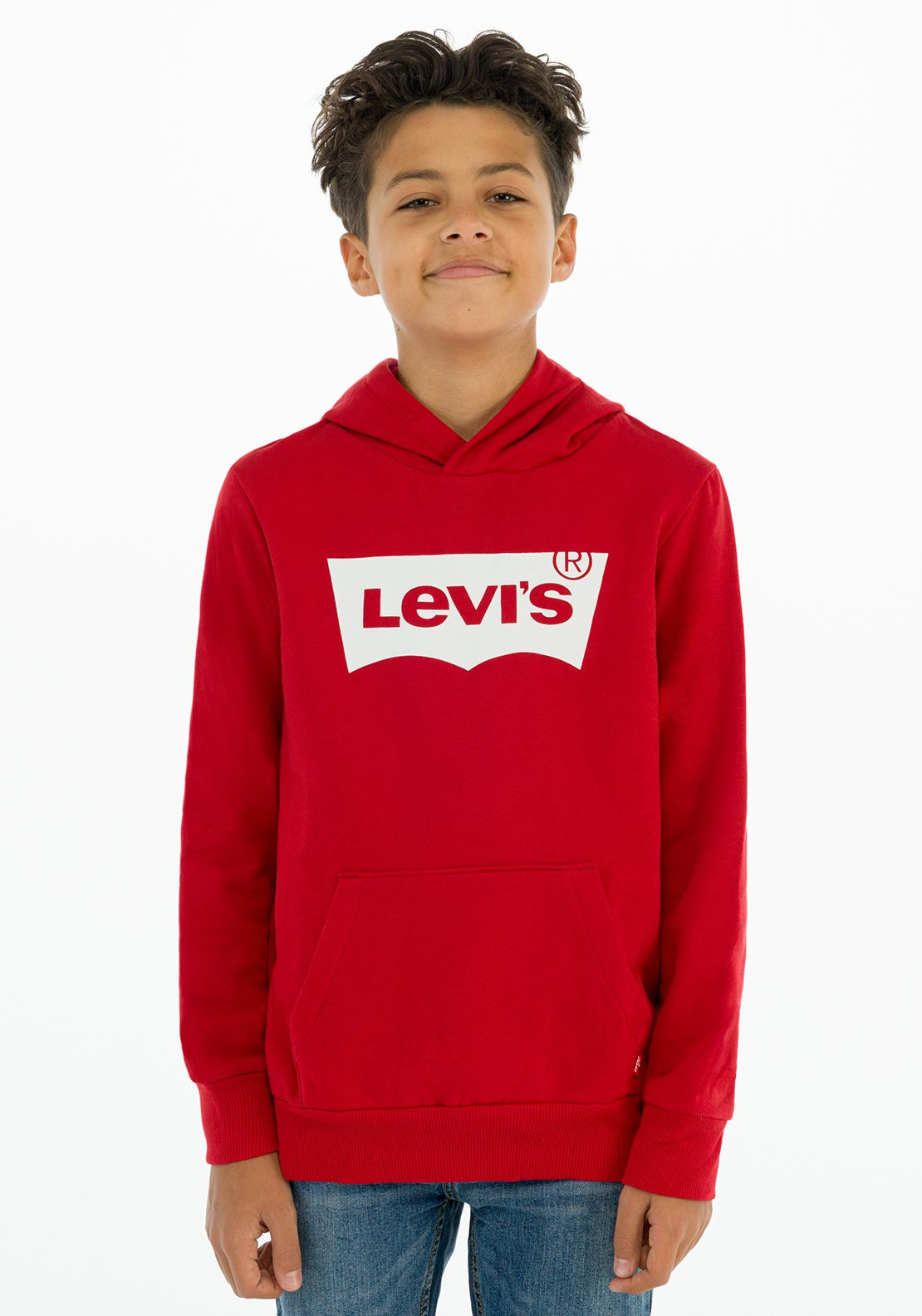 Levis Boys White Batwing Logo Hooded Sweater, Red McElhinneys