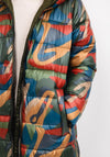 Green Goose Printed Long Quilted Coat, Multi