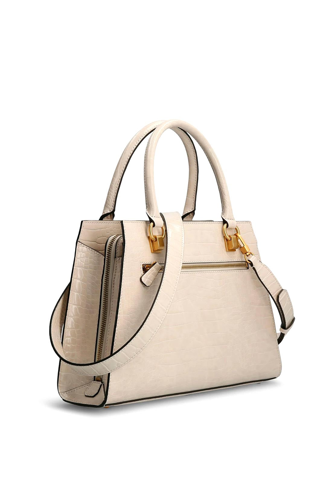 Guess Stephi Croc Print Girlfriend Satchel Bag, Stone
