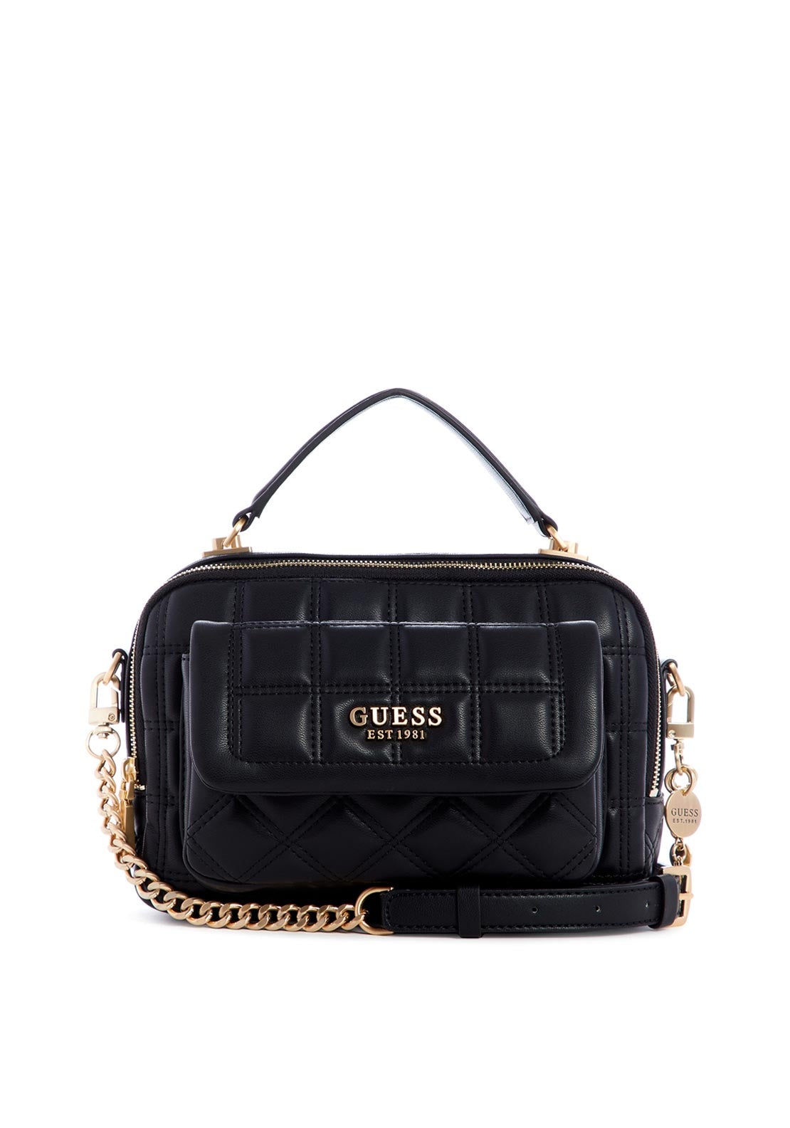 Guess Kamina Medium Double Pouch Satchel Bag, Black McElhinneys
