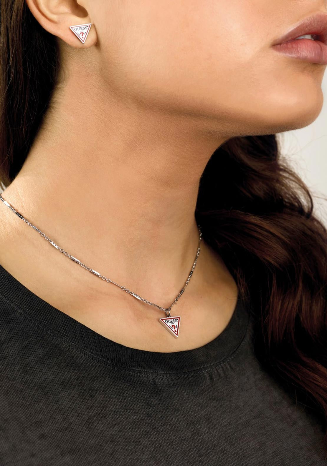 Guess LA Guessers Logo Necklace, Silver