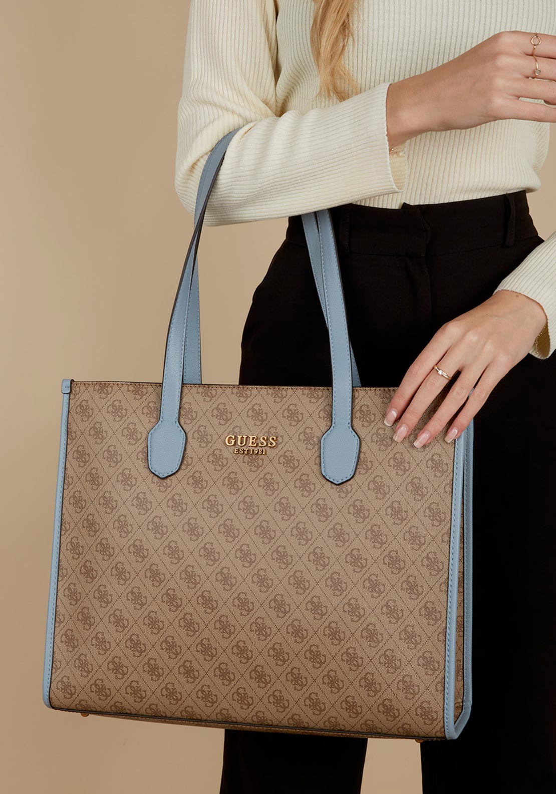 Guess Silvana Girlfriend Large Tote, Latte Logo