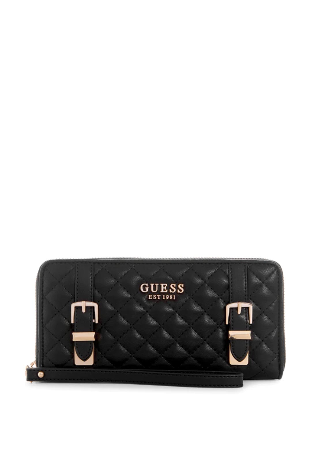 Guess Adam Quilted Large Zip Around Wallet, Black