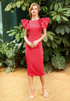 Herysa Puff Frill Shoulder Midi Dress, Fuchsia