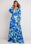 Herysa Printed Satin Maxi Dress, Aqua & Blue