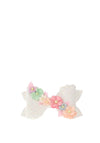 Hollihops and Flutterflies Floral Glitter Bow, White Multi