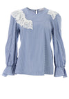 I Blues Bitter Striped and Lace Blouse, Blue & White