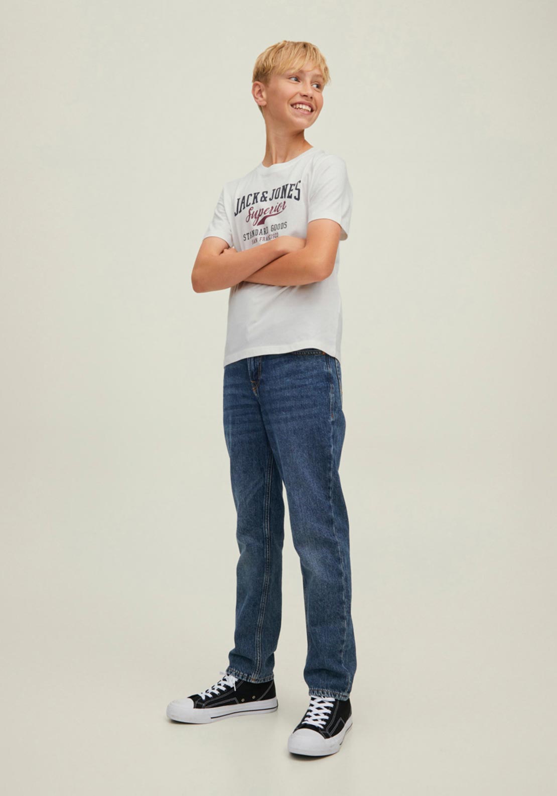 Jack & Jones Boys Short Sleeve Logo Blocking Tee, Cloud