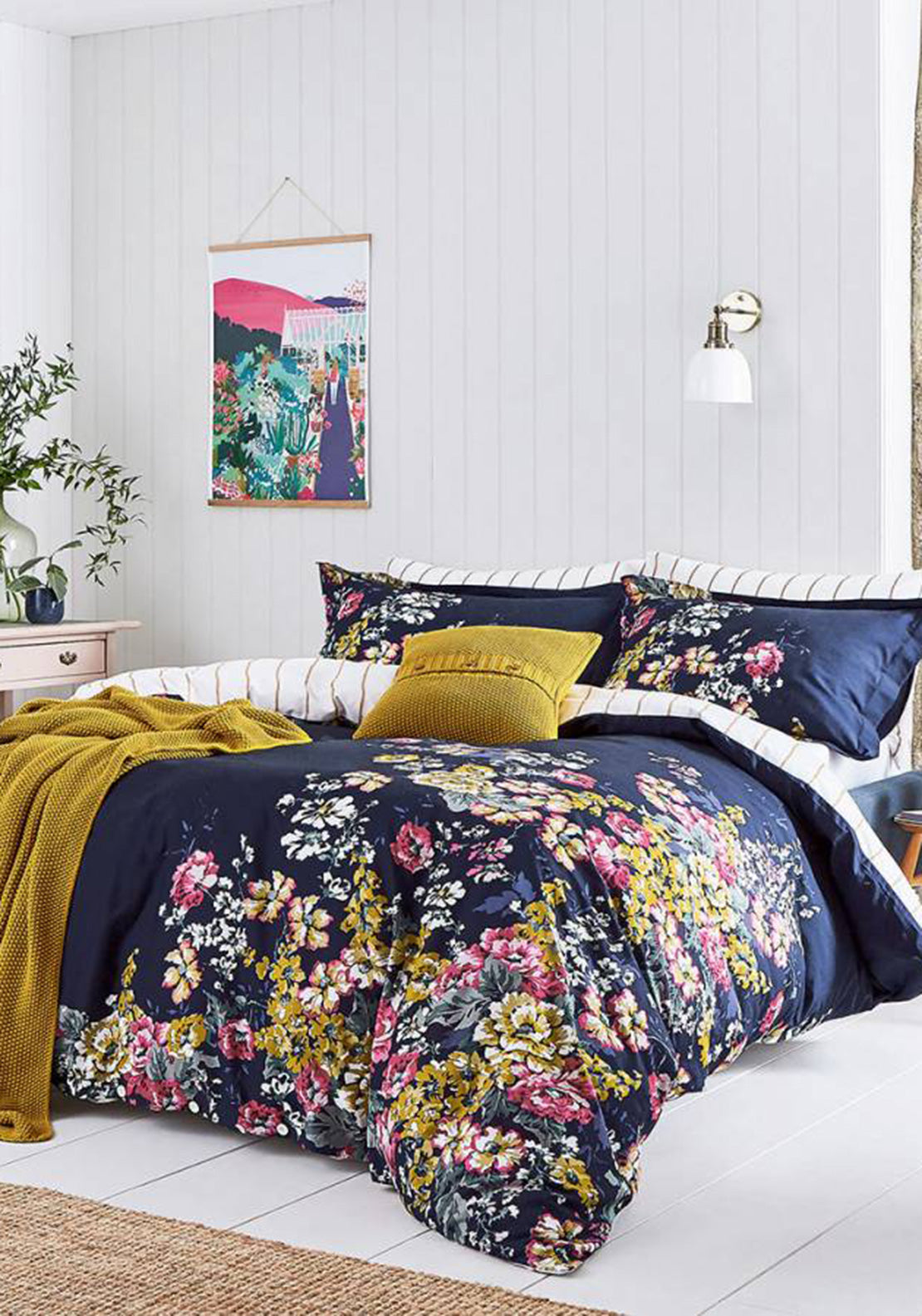 Joules Cambridge Floral Duvet Cover Pillowcase Set, Navy