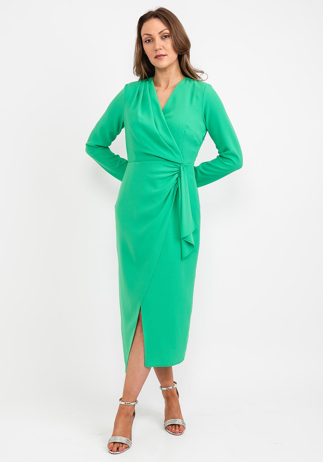 women's h&m dress Kameya Faux Wrap Midi Dress, Shamrock