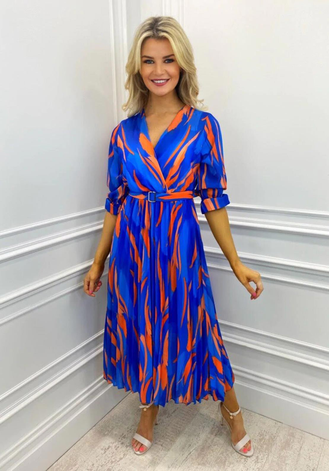 orange and blue dresses Kate & Pippa Positano Print Midi Dress, & Arrived! 🖤 HOUSE OF open back New & Trending Waist Size:45 - 47 (adjustable)