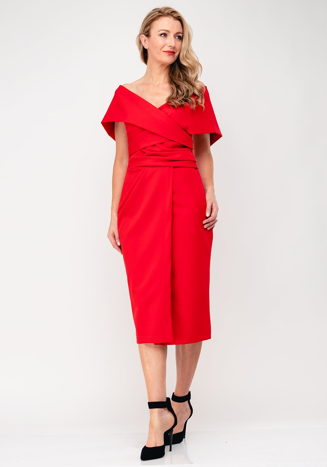 Kevan Jon Coxon Bardot Ruched Pleat Back Fitted Knee Dress Lilac