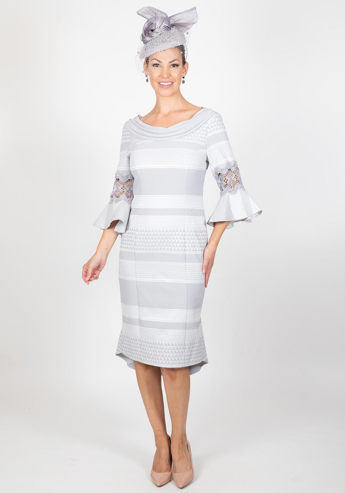 lizabella silver dress Lizabella L-22AW-2500-46 Silver Dipped Hem Dress