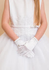 Little People Diamante Flower Trim Communion Gloves, White