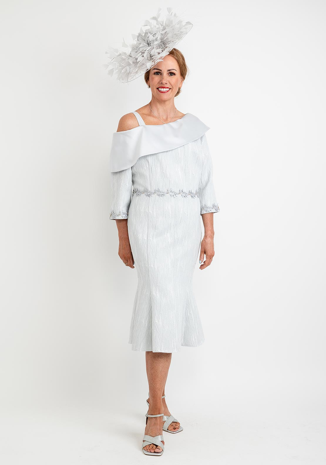 Lizabella Cold Shoulder Fit & Flare Midi Dress, Silver Lizabella Cold Shoulder Fit & Flare Midi Dress, Silver