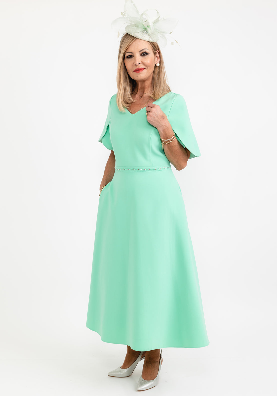 Lizabella Beaded Waist A Line Maxi Dress, Mint Green - McElhinneys Lizabella Beaded Waist A Line Maxi Dress, Mint Green - McElhinneys