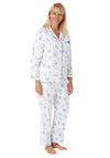 Marlon Floral Collar Long Sleeve Pyjama Set, White and Blue