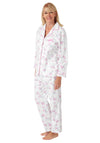 Marlon Floral Collar Long Sleeve Pyjama Set, White and Pink