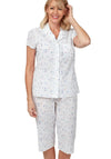 Marlon Floral Cotton Capri Pyjama Set, White & Blue