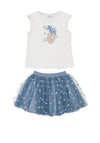 Mayoral Girl Top and Skirt Set, White and Blue