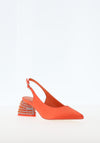Menbur Satin Sling Back Embellished Block Heel Shoes, Orange