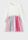 Name It Mini Girl Omina Long Sleeve Tulle Dress, White Alyssum