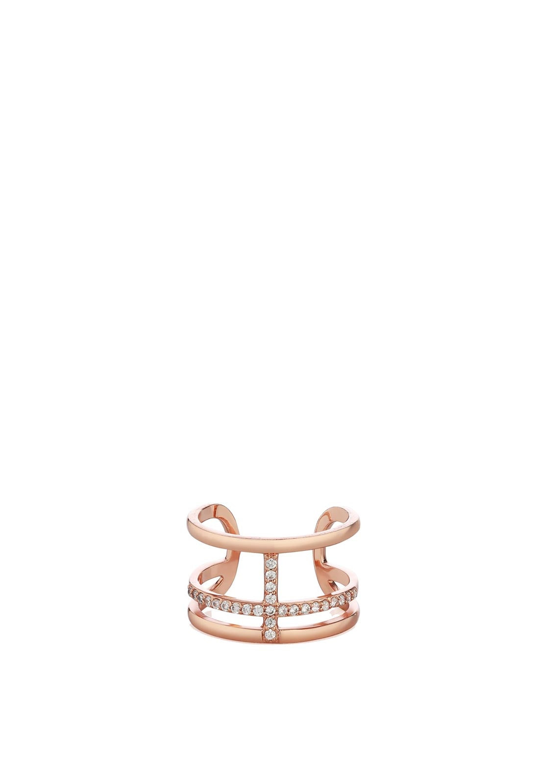 Newbridge Rose Goldplate With Clear Stones Ring, Rose Gold