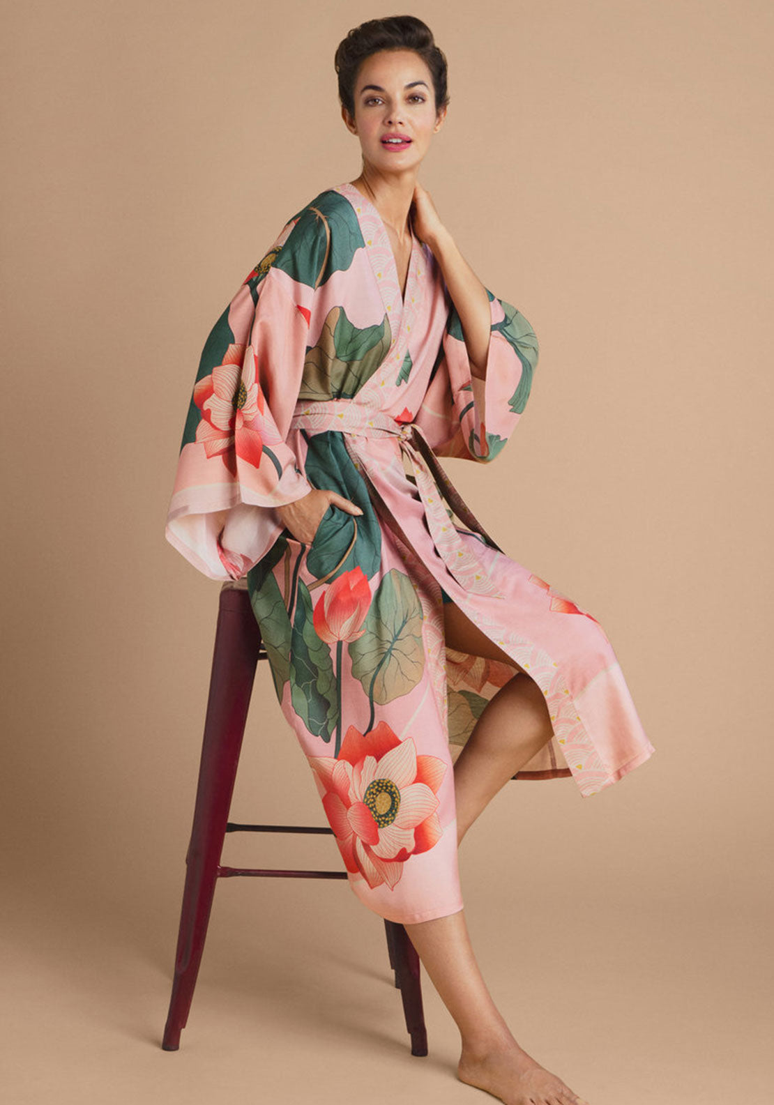 Powder Crane at Sunrise Kimono Gown, Petal