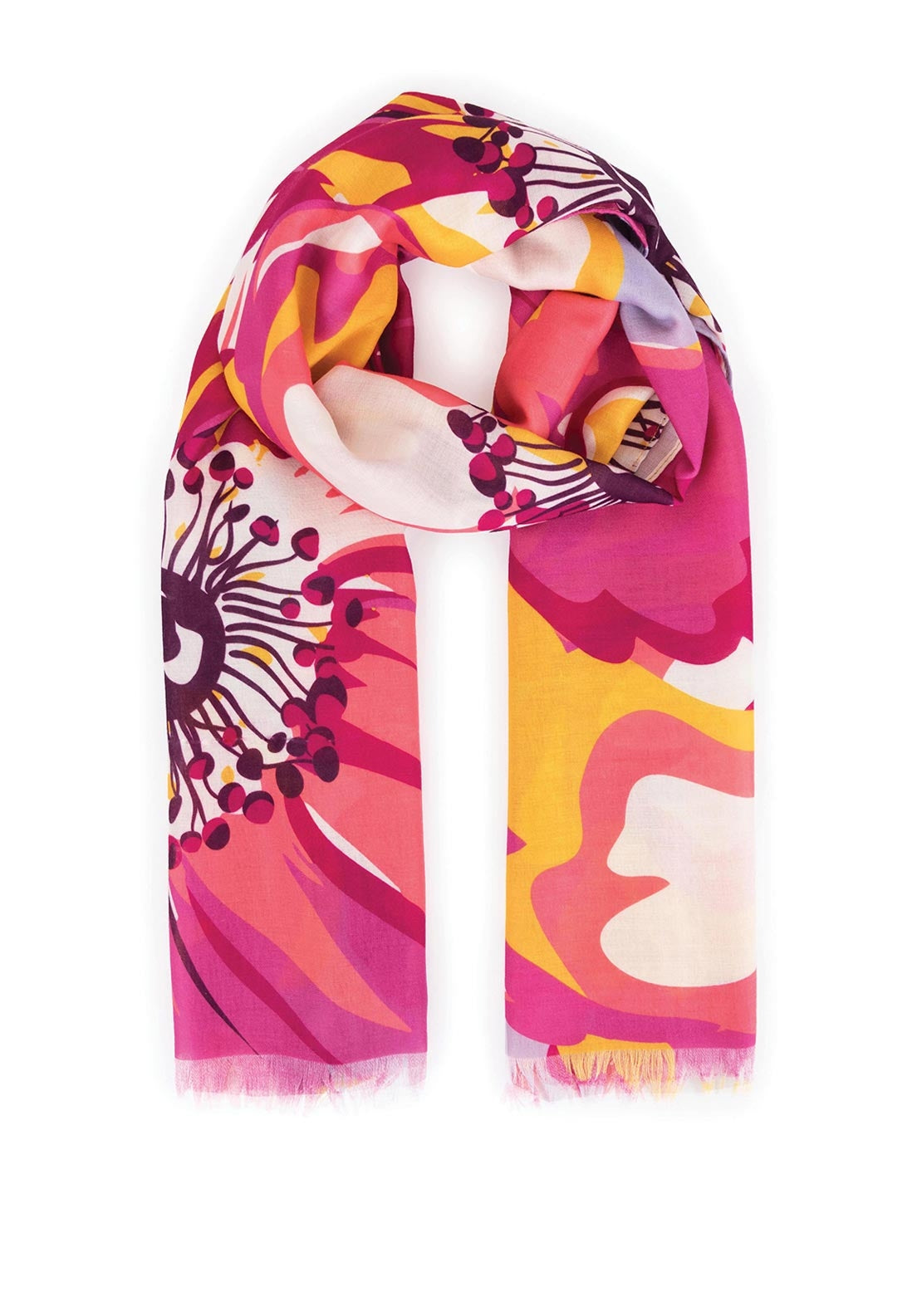 Powder Poppy Print Scarf, Fuchsia