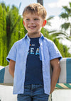 Mayoral Boys Micro-Patterned Short Sleeve Shirt, Celeste