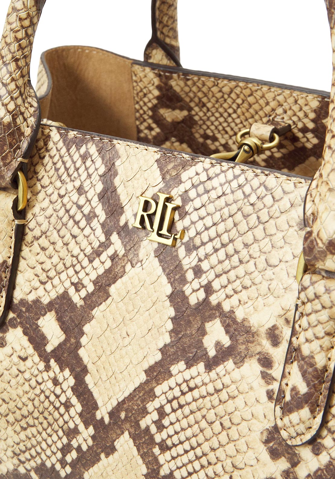 Ralph Lauren Marcy Medium Faux Snakeskin Satchel, Beige