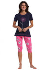 Rebelle By Pastunette Floral Pyjama Set, Navy and Pink