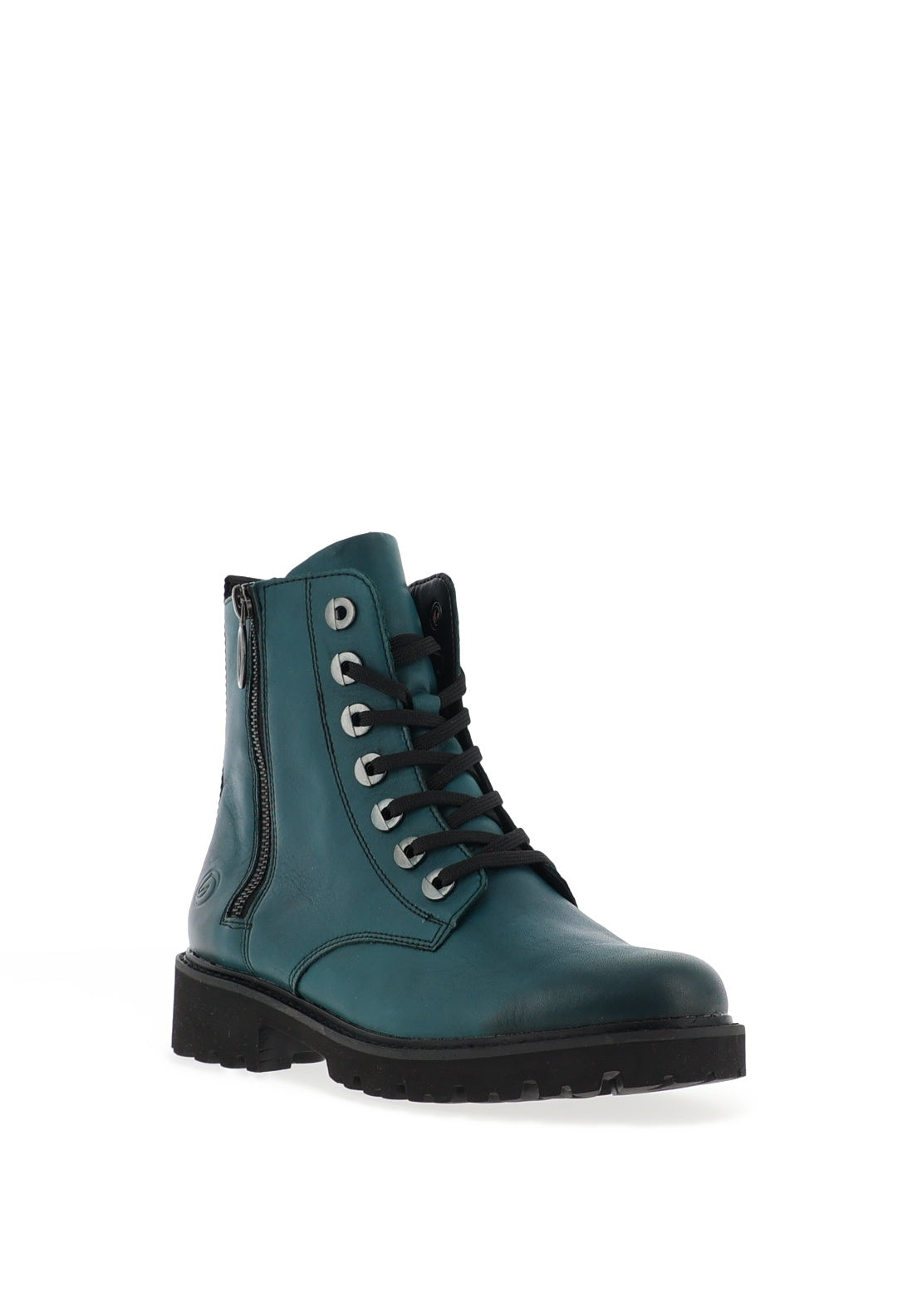 Remonte Leather Side Zip Lace up Boots, Turquoise