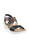 Rieker Aztec Printed Strappy Wedges, Navy
