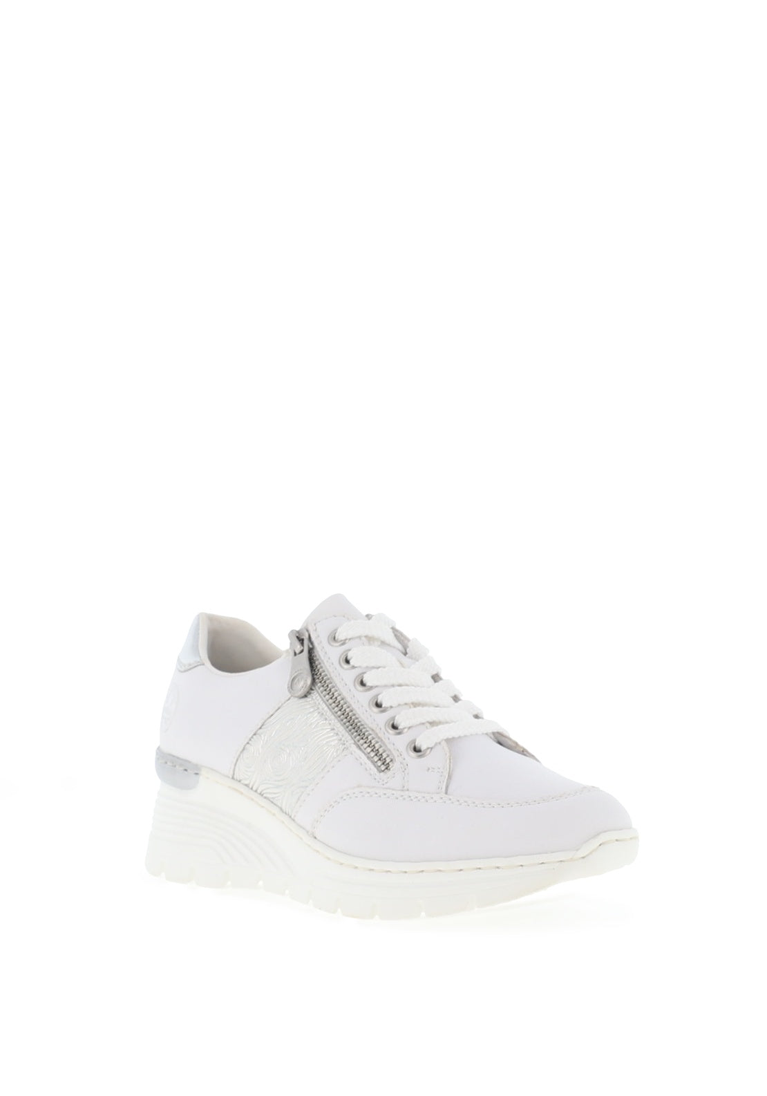 Rieker Womens Leather Zip Wedge Trainers, White