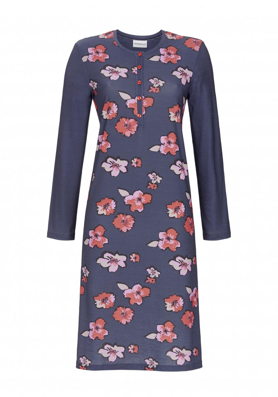 Ringella Long Sleeve Floral Print Nightdress, Navy Multi