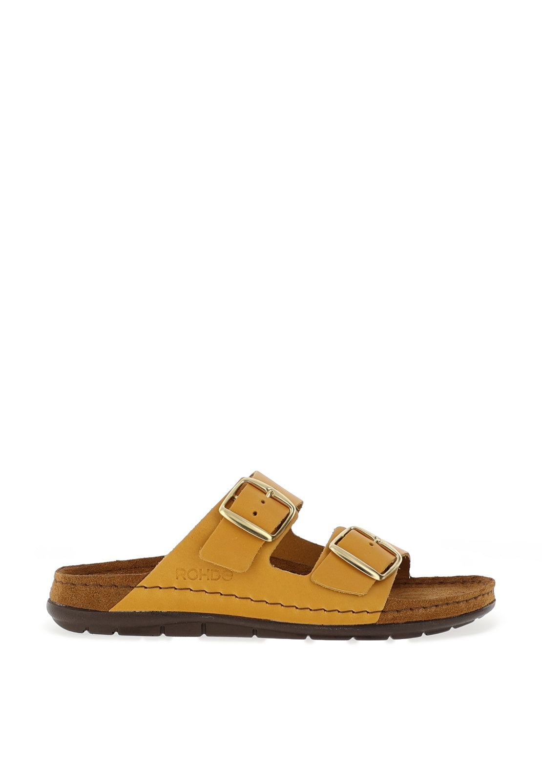 Rohde Womens Leather Buckle Chunky Slip On Mules, Mustard