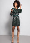 Sisters by Caroline Kilkenny Laura Sequin and Satin Skater Dress, Forest Green
