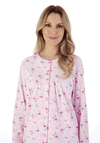 Slenderella Picot Trim Jersey Button Through Pyjamas, Pink