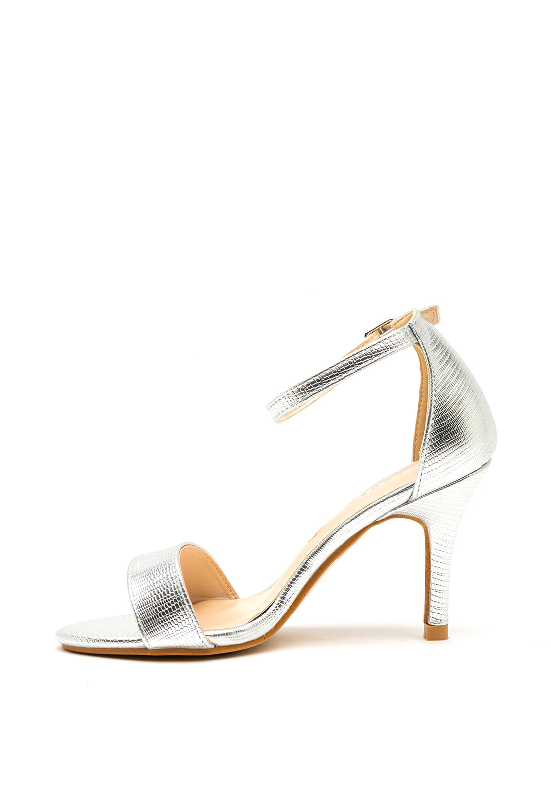 Sorento Screebe Reptile Metallic Heeled Sandals, Silver