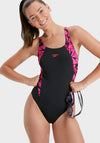 Speedo Hyberboom Splice Muscleback Swimsuit, Black and Pink