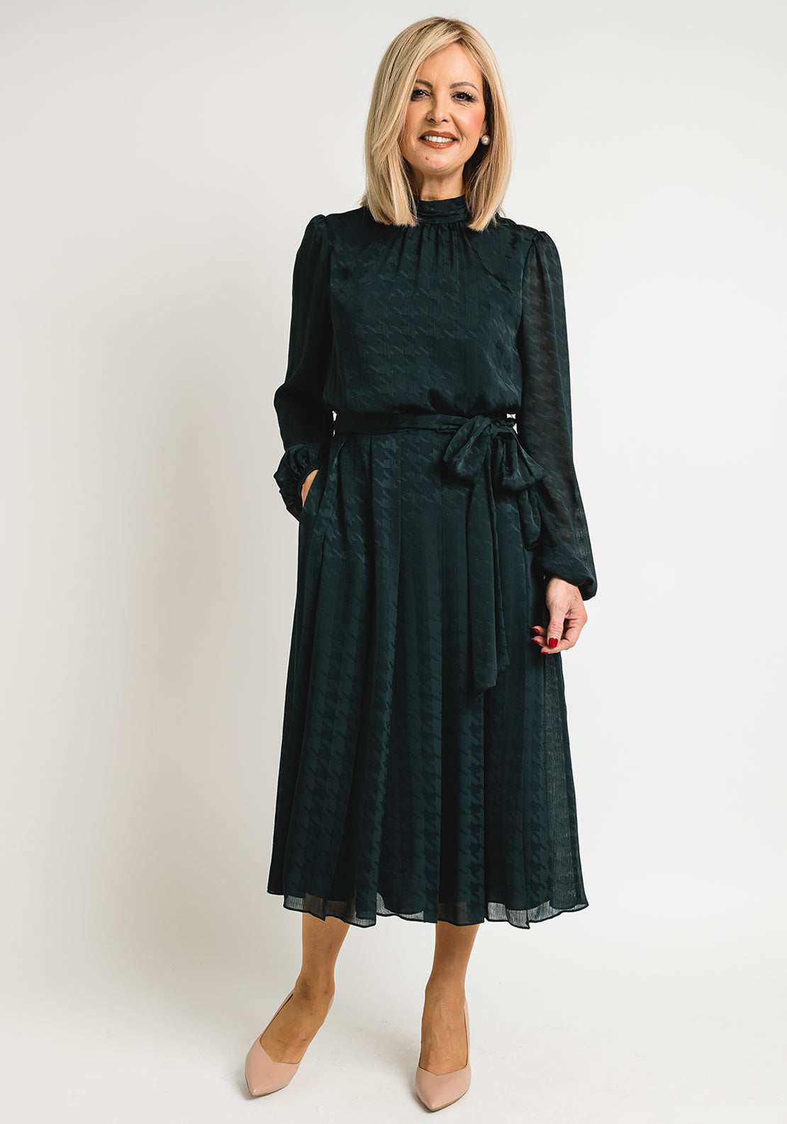 Ted Baker Womens Wilmer Houndstooth Midi Dress, Dark Green Ted Baker Womens Wilmer Houndstooth Midi Dress, Dark Green