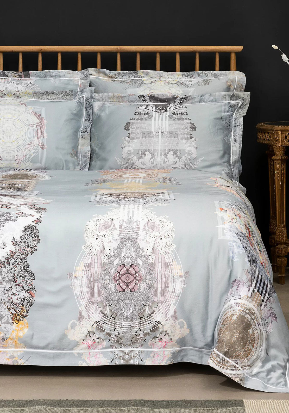 Timorous Beasties Totem Damask Duvet Set, Blue Mist