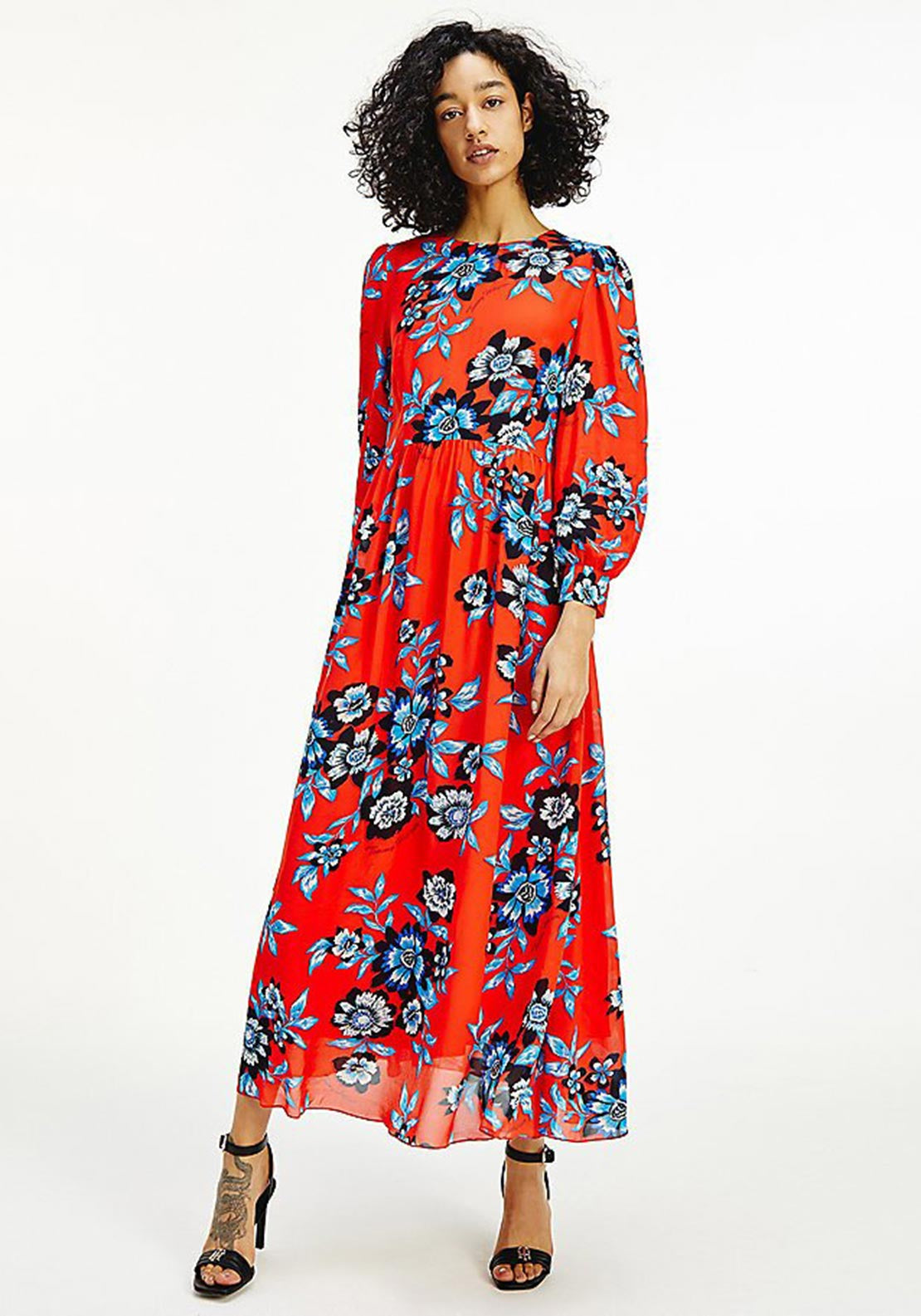 tommy hilfiger maxi dresses Tommy Hilfiger Chiffon Floral Maxi Dress, Red