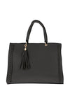 Zen Collection Faux Leather Tassel Shoulder Bag, Black