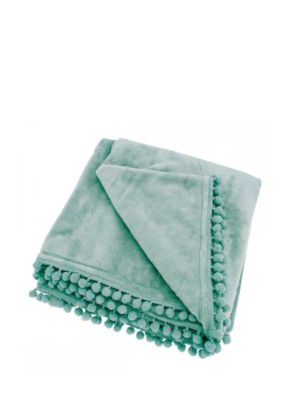Walton Lifestyle Cashmere Touch Pom Pom Trim Throw, Blue